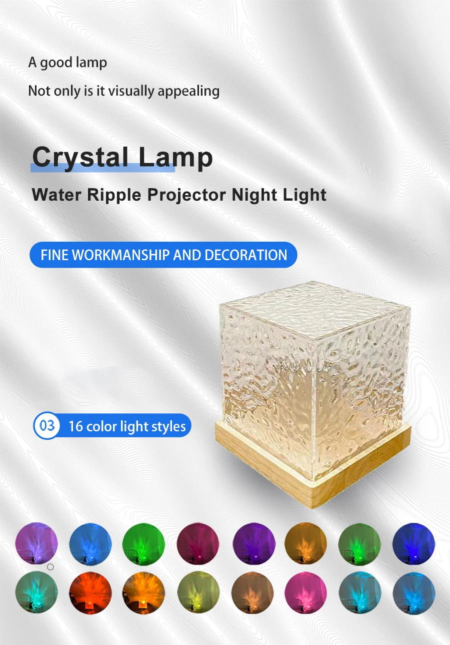 Ocean Wave Aurora Projector Light 16 Colors Dynamic Rotating Flame Crystal Lamp With Remote RGB Dimmable For Living Room Decor