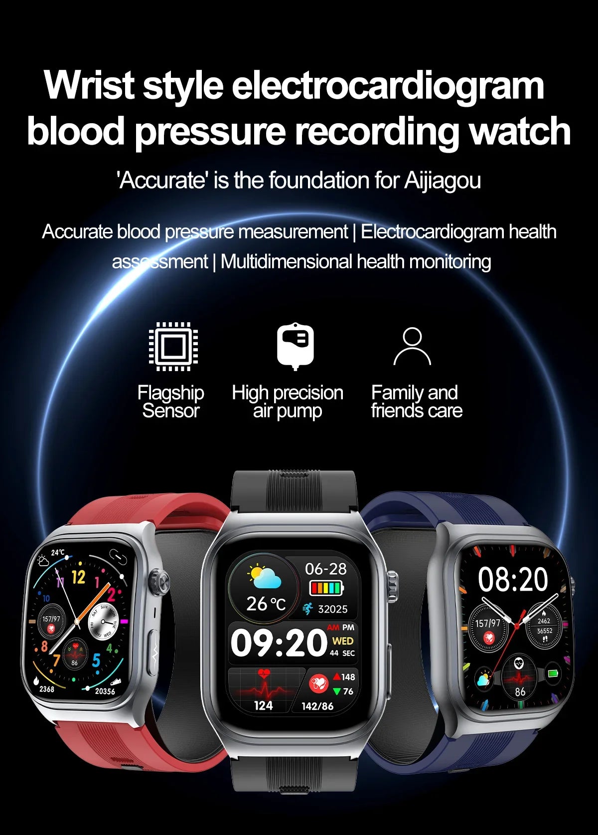 New Precise Detection Blood Pressure Smart Watch Air Pump Airbag Heart Rate ECG Health Bracelet BT Call Watches Men For Xiaomi