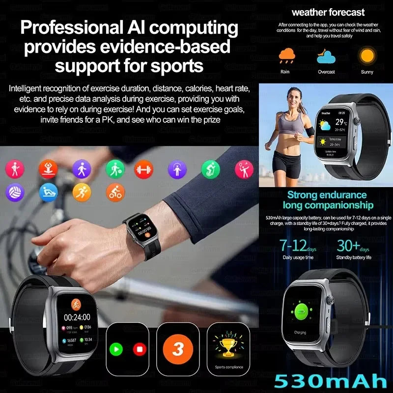 New Precise Detection Blood Pressure Smart Watch Air Pump Airbag Heart Rate ECG Health Bracelet BT Call Watches Men For Xiaomi