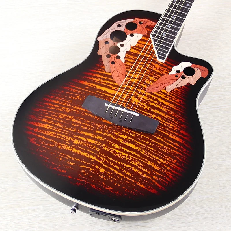 Electric Acoustic Guitar 6 Strings Round Back Ovation Model Brown 41 Inch Acoustic Guitar Cutaway Design Electric Folk Guitar