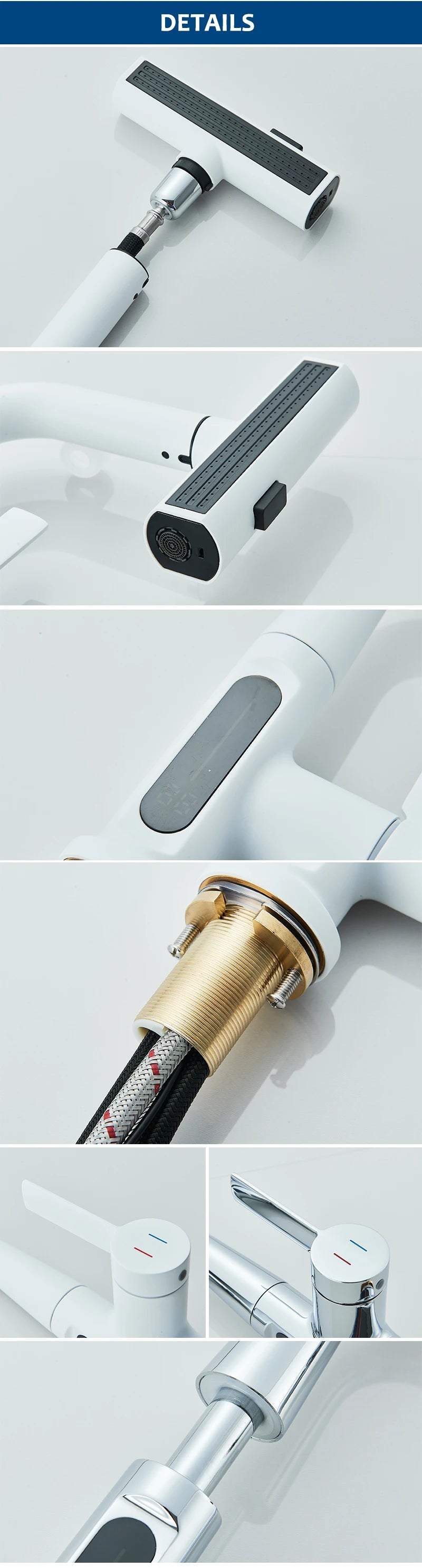 Digital Display Bathroom Basin Faucet Pull Out 3 Ways Nozzle Rainfall Stream Sprayer Crane Lifting Hot Cold Water Mixer Tap