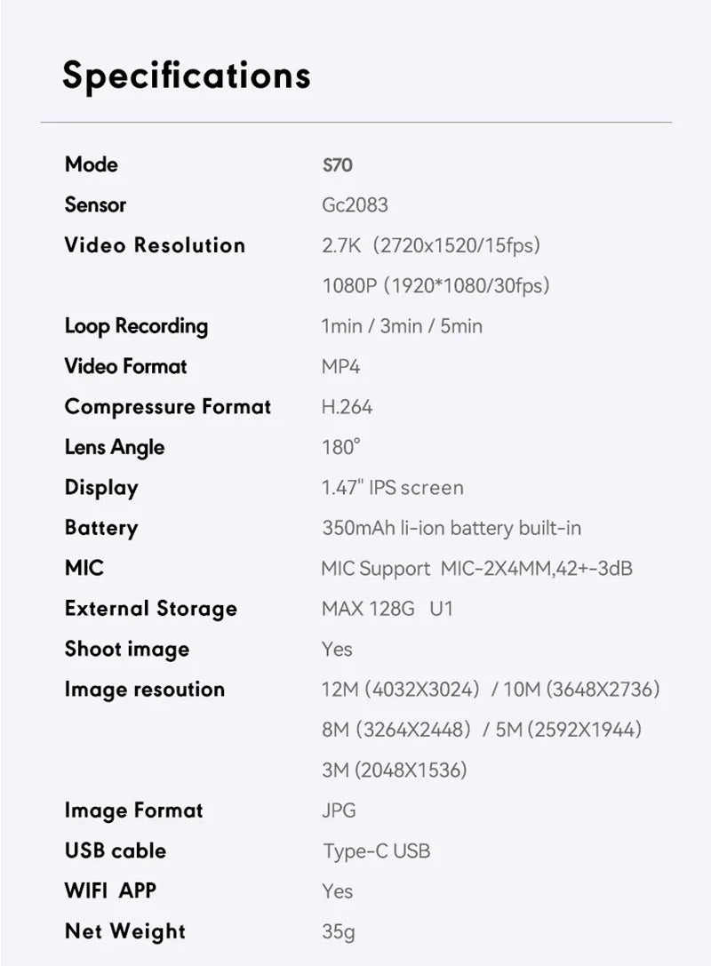 Xiaomi S70 Mini Recorder 2.7K Finger Action Camera Lightweight POV With Magnetic Belt 1.47 inch IPS Screen Bicycle Vlog Pet Cam