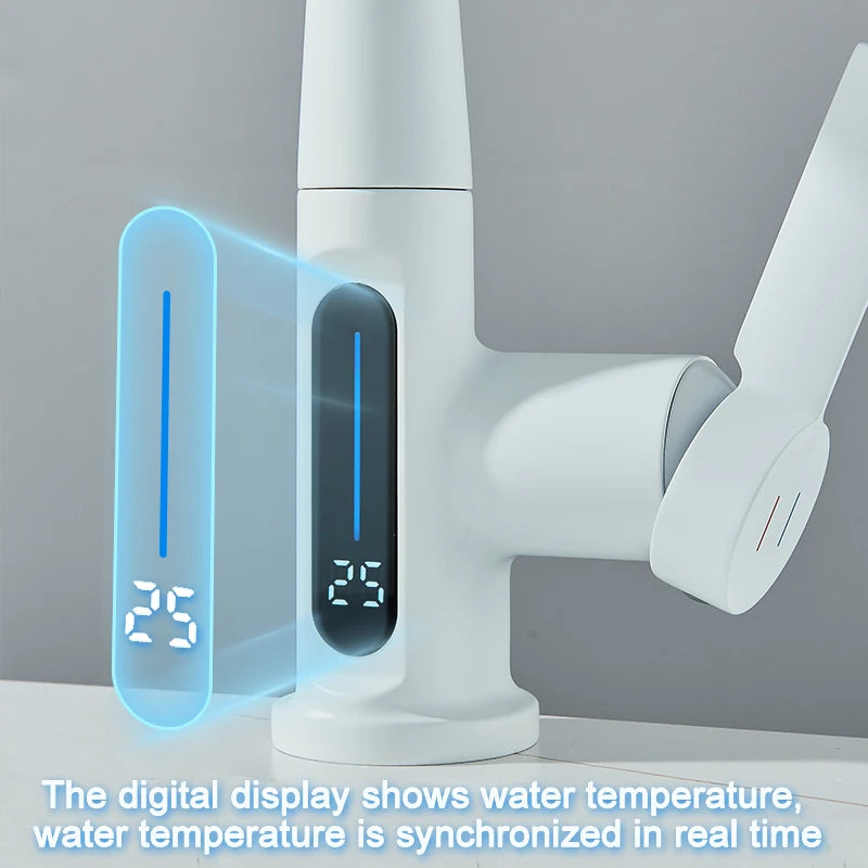 Digital Display Bathroom Basin Faucet Pull Out 3 Ways Nozzle Rainfall Stream Sprayer Crane Lifting Hot Cold Water Mixer Tap