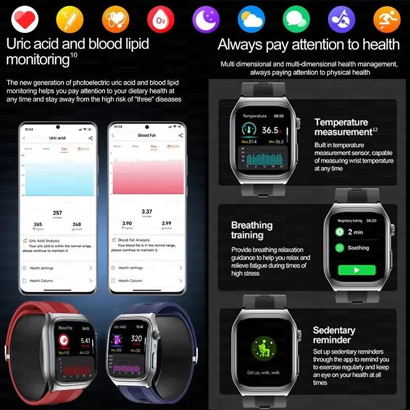 New Precise Detection Blood Pressure Smart Watch Air Pump Airbag Heart Rate ECG Health Bracelet BT Call Watches Men For Xiaomi