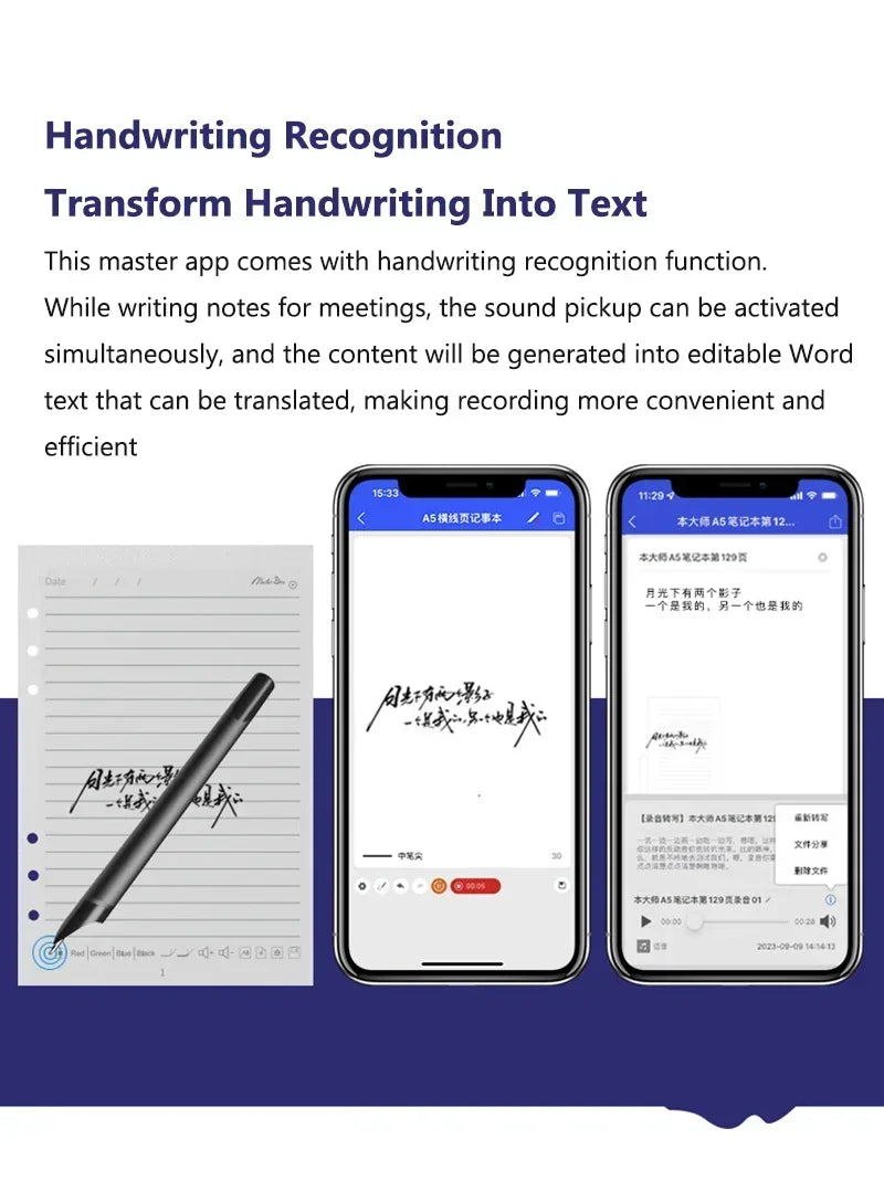 AI Bluetooth Digital Handwriting Note Book A5 Smart Sync Pen Diary Writing Set Cloud Notebook Drawing Writing Pads Playback Note