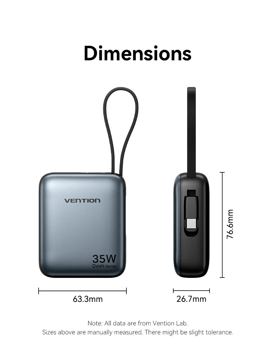 Vention 10000mAh Power Bank Fast Charging PD 35W Portable PowerBank for iPhone 16 15 Pro Max Xiaomi External Battery Charger