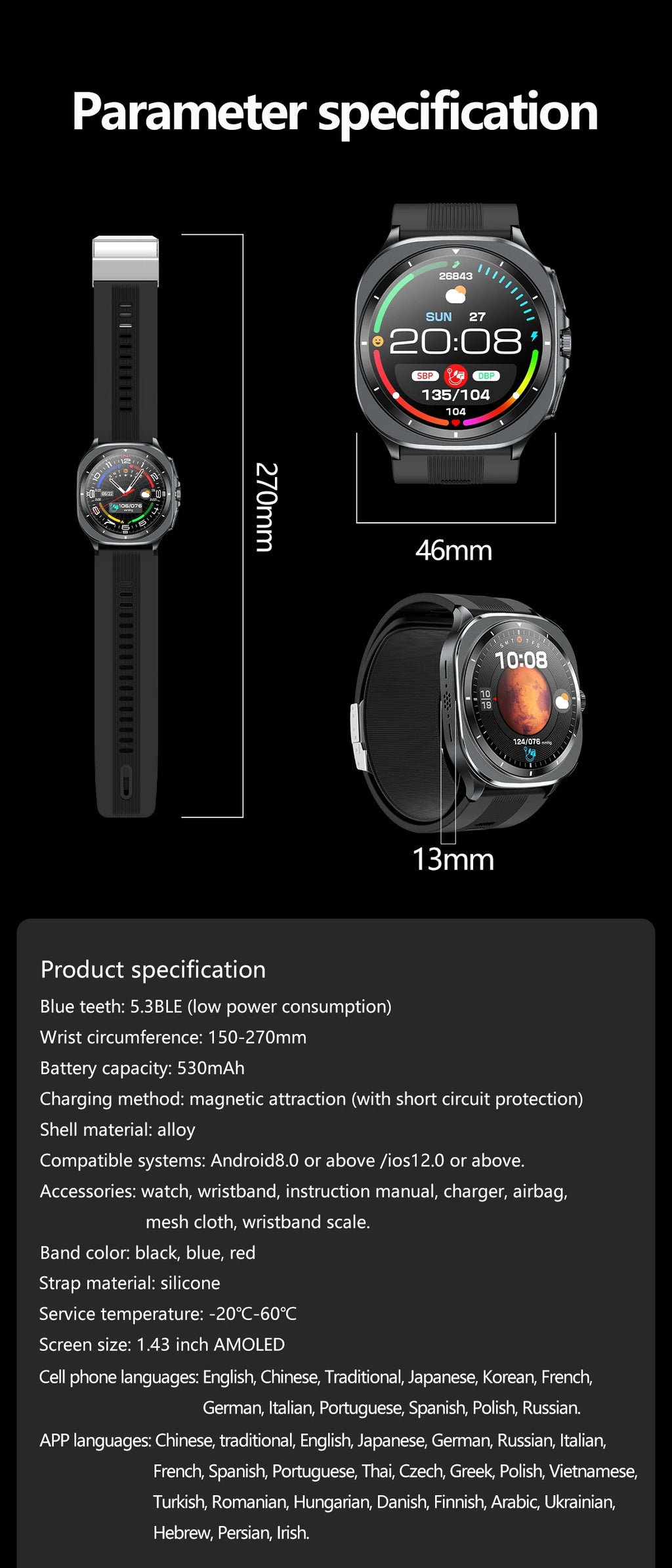 2025 For XIAOMI IOS New Air Pump Airbag Accurate Measure ECG NFC Smart Watch Blood Pressure Men Women