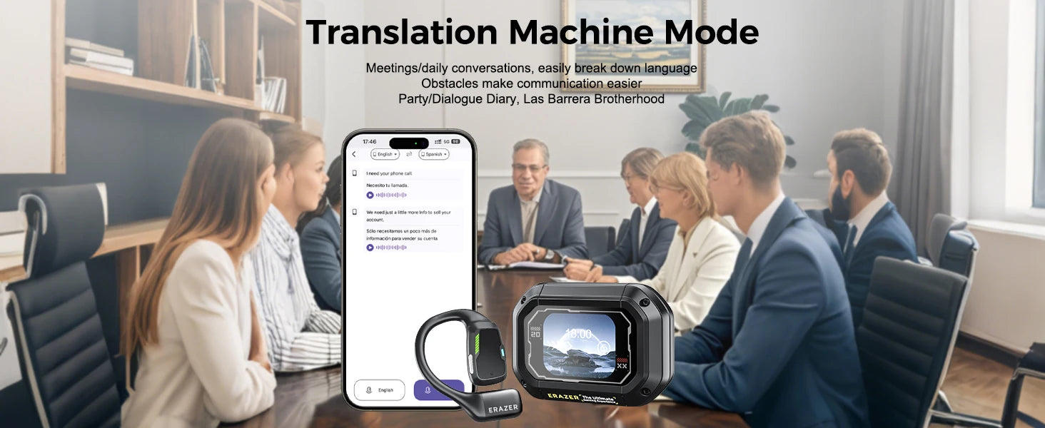 [135 Translator Earphone] Erazer XP6 Bluetooth Earphones Headset DIY Equalizer APP AI Wireless Headphones Travel Touch Screen
