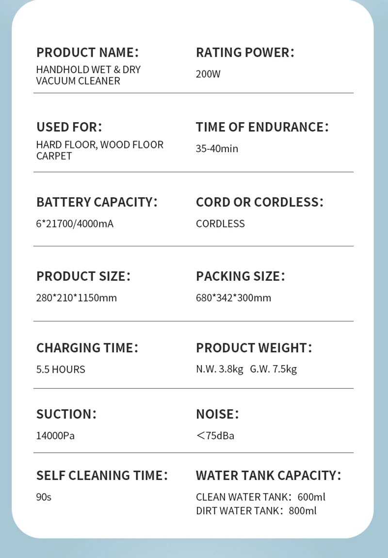 Wet Dry Vacuum Cleaner Cordless handhed Cleaning Robot Wireless RL8Pro Voice Assistant Low Noise 14000Pa Suction Battery 4000mAh