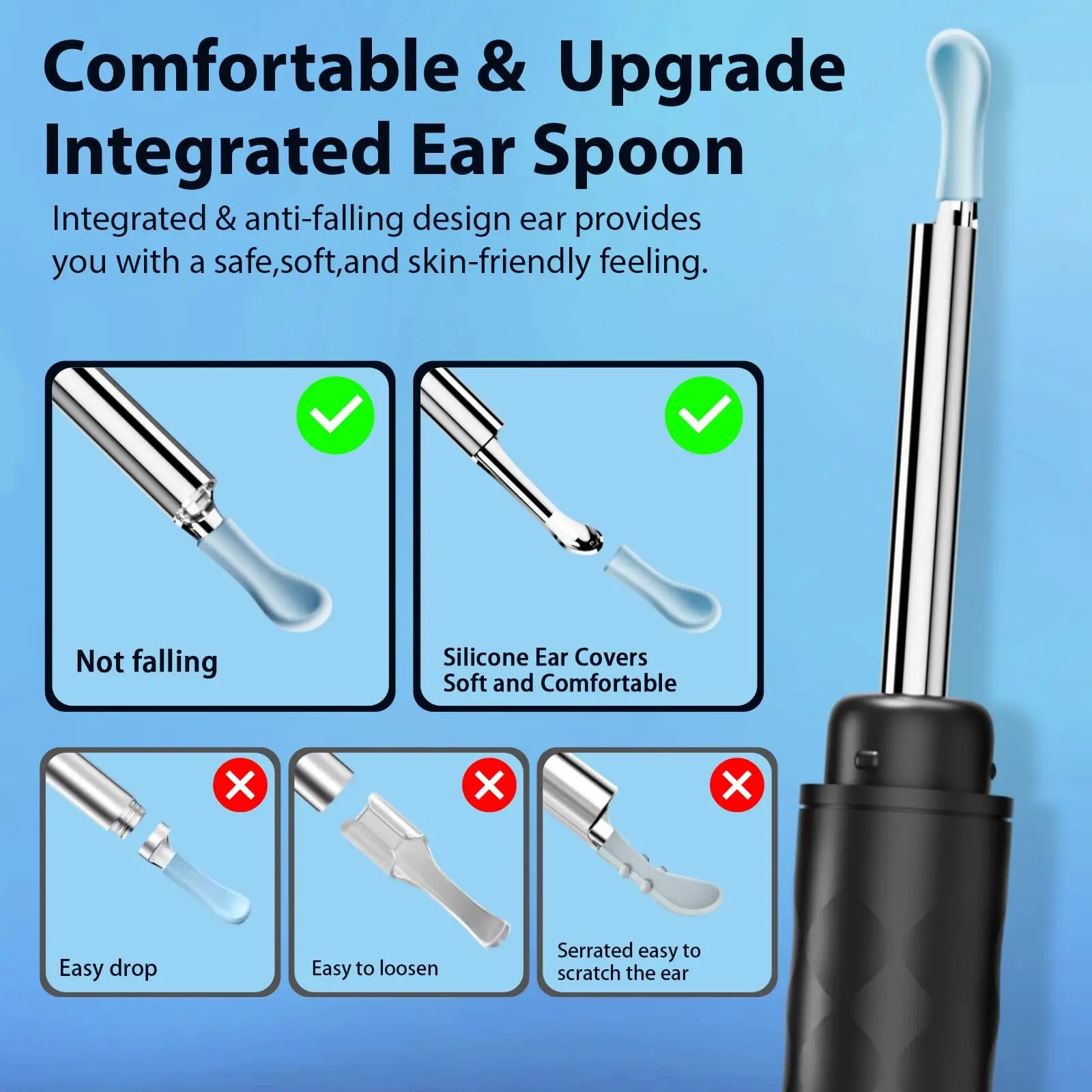 Earwax Removal Kit for IOS Phones Violet Ear Canal Cleaner with 1296P Camera 5 Ear Spoons