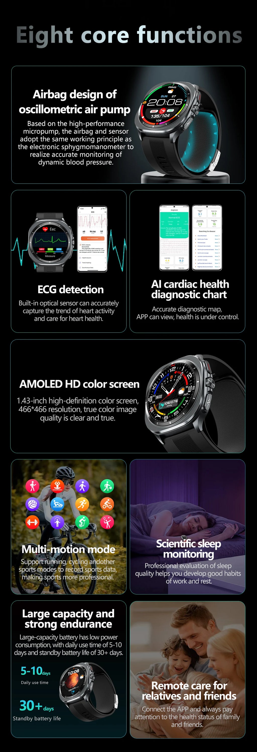 2025 For XIAOMI IOS New Air Pump Airbag Accurate Measure ECG NFC Smart Watch Blood Pressure Men Women