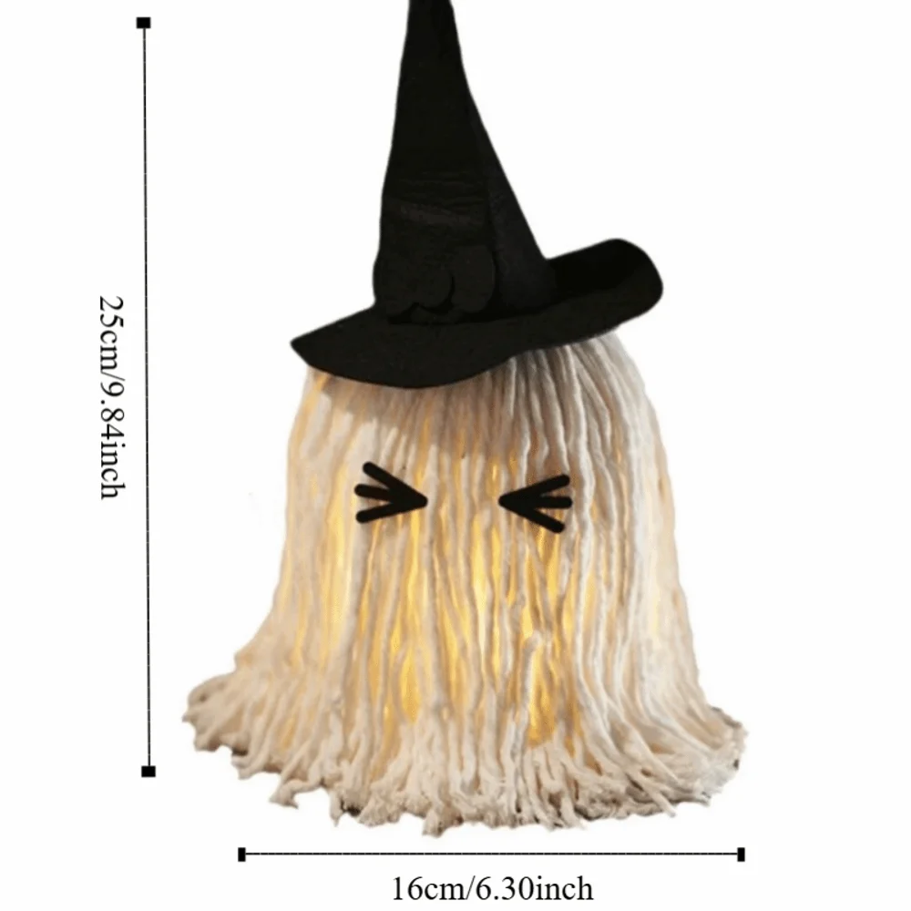 Luminous Halloween Hanging Ghost Light LED with Hat Specter Ornaments DIY Expression White Tassels Mop Head Desktop Decoration