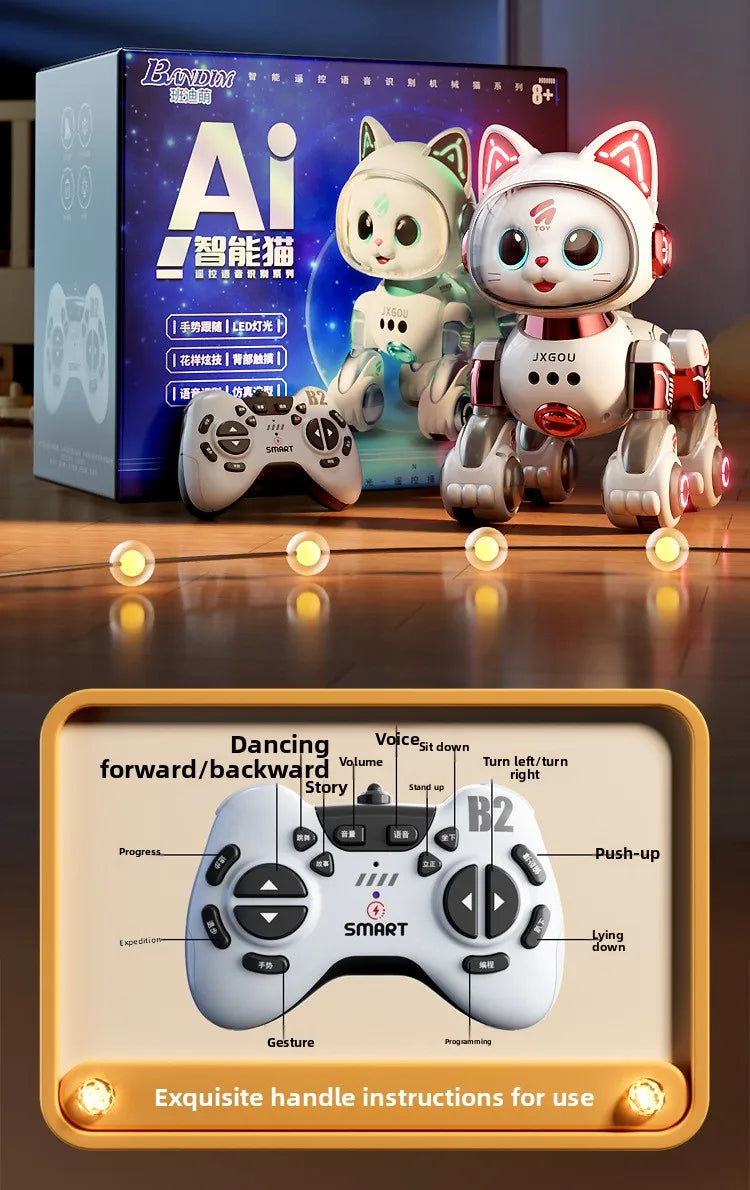 Smart Robotic Cat Toy - Interactive Walking & Meowing Robot for 1-3 Year Old Boys/Girls w/Remote Control