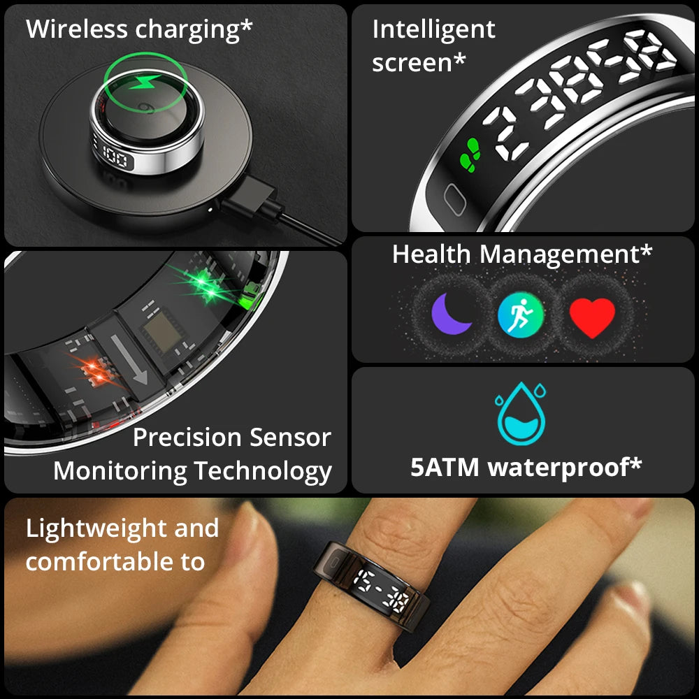 2025 COLMI R12 Smart Ring with Display Screen and Touch, Wireless Charging, Health Manager, 5 ATM Waterproof For Men Women