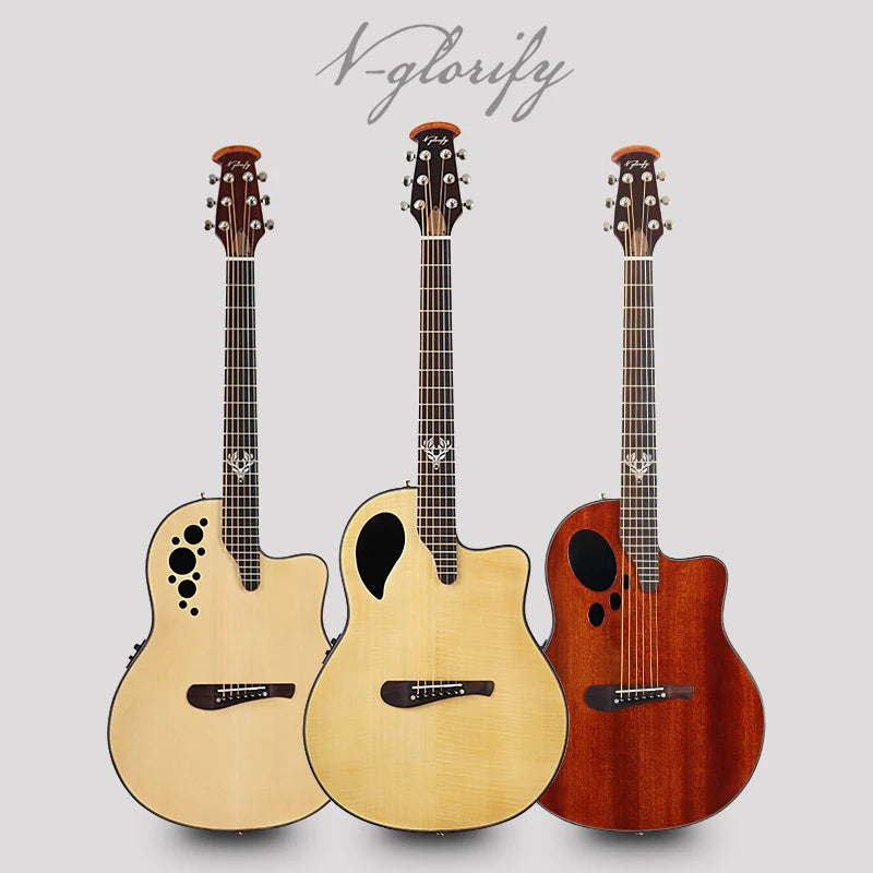 Electric Acoustic Guitar 6 Strings Round Back Ovation Model Brown 41 Inch Acoustic Guitar Cutaway Design Electric Folk Guitar