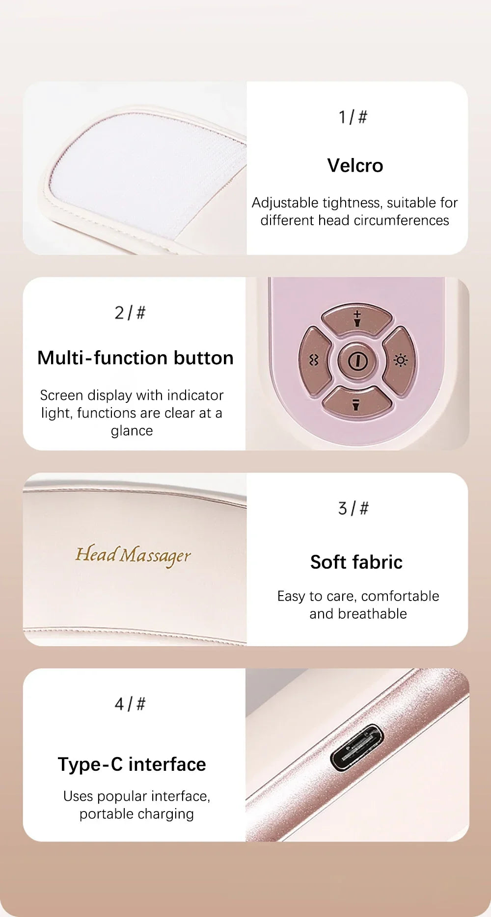 Electric Head Massager with Heat Air Pressure Head Massage Device Eye Muscle Massager Hot Compress Airbag Music 6-Zone Massager