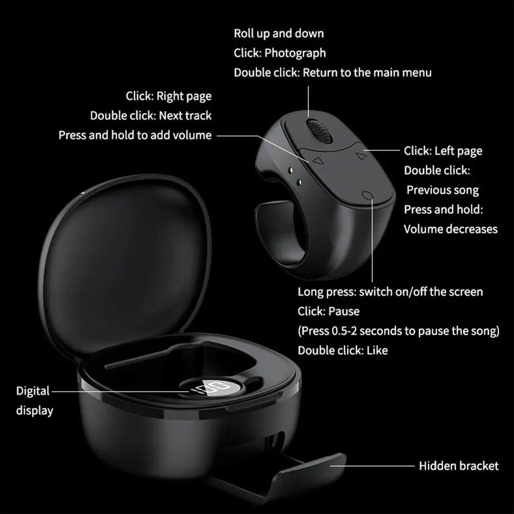 Bluetooth Page Turner Remote with Scroll Wheel - for eBooks, Videos; Wireless Shutter, Phone Stand Compatible (Volume Zoom)