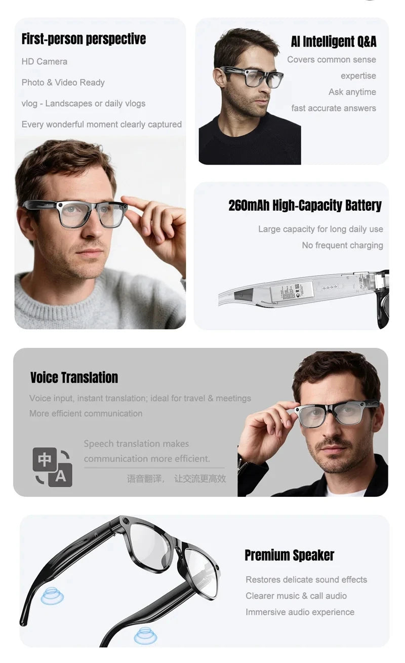 Xiaomi 8K HD AI Smart Glasses Photochromic Multifunction Bluetooth Calling Voice Assistant Music Player Translate Camera Glasses