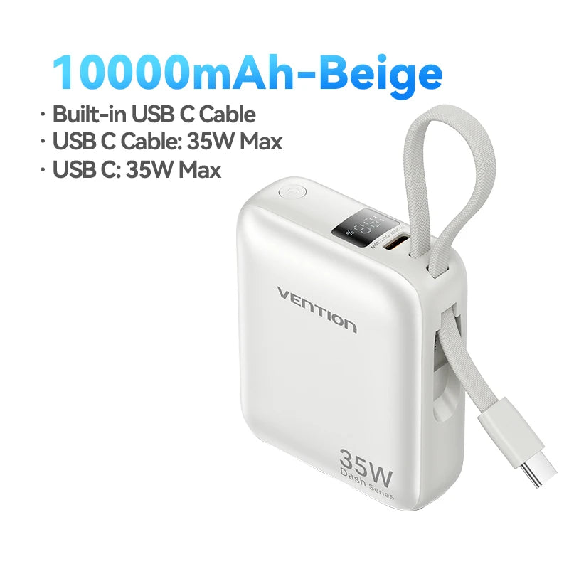 Vention 10000mAh Power Bank Fast Charging PD 35W Portable PowerBank for iPhone 16 15 Pro Max Xiaomi External Battery Charger