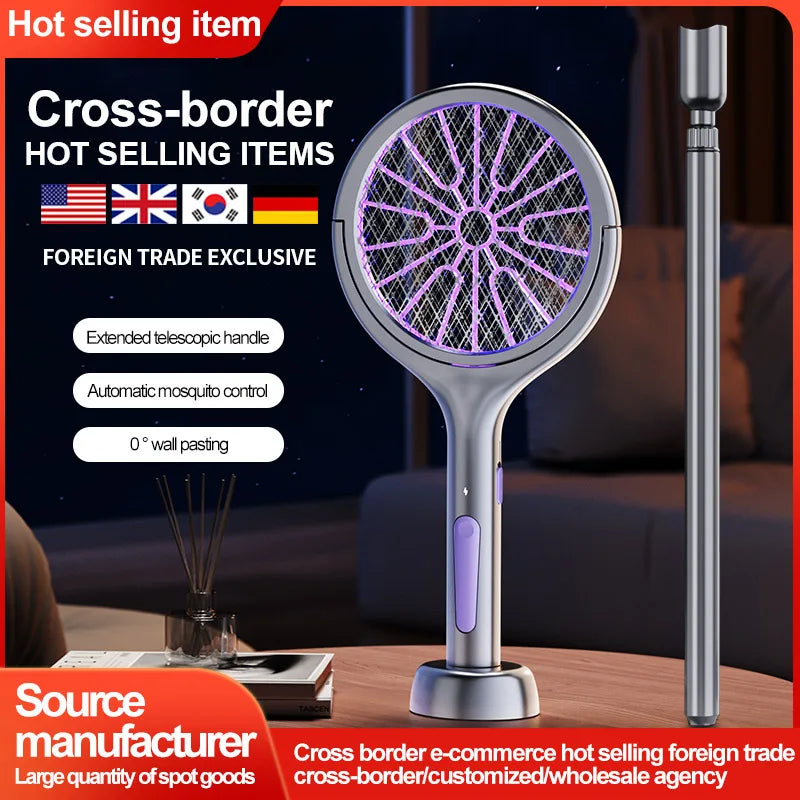 2025 Upgraded Telescopic Mosquito Killer Swatter 90° Rotatable & Wall-Mountable Extended Reach Electric Bug Zapper Home Garden