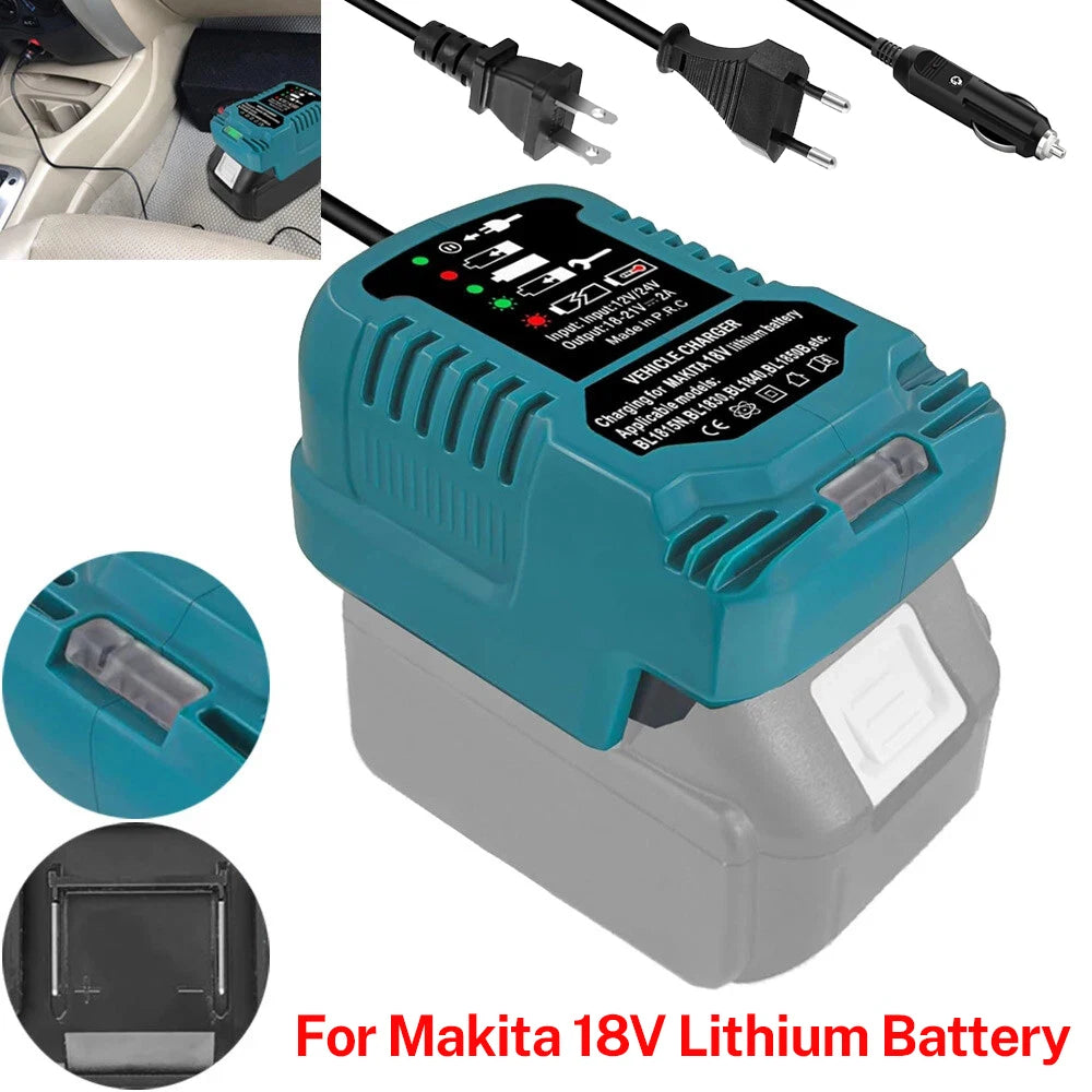 For Makita 18V Lithium Battery Charger With Cigarette Lighter Plug LED Indicator Mini Vehicle Charger for Makita BL1850 BL1830