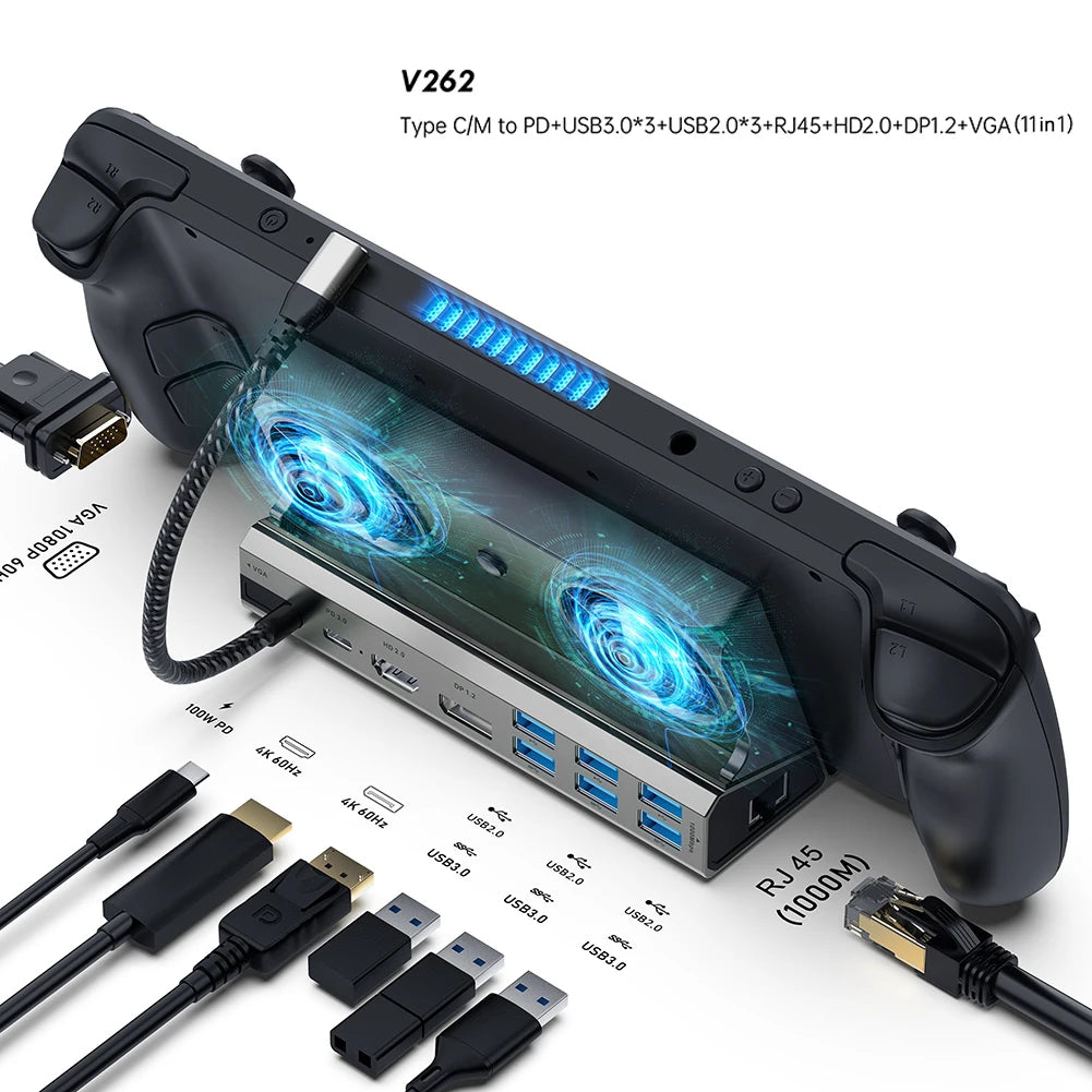 Dock Console Hub HDMI-Compatible USB C Docking Station 4K 60Hz Dock Stand Gigabit Ethernet 1000Mbps PD 100W RJ45 for Steam Deck