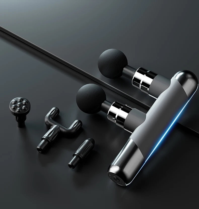 USB charging dual head fascia gun with 6-speed force adjustment and 4 pairs (8 pieces) of massage heads, double massage massager