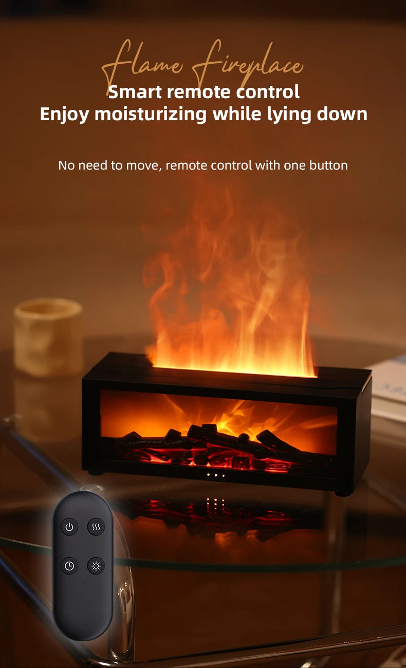 Flame Essential Oil Diffuser, 3D Flame Fireplace Aromatherapy Machine Colorful Humidifier with Remote Control, Fireplace Flame