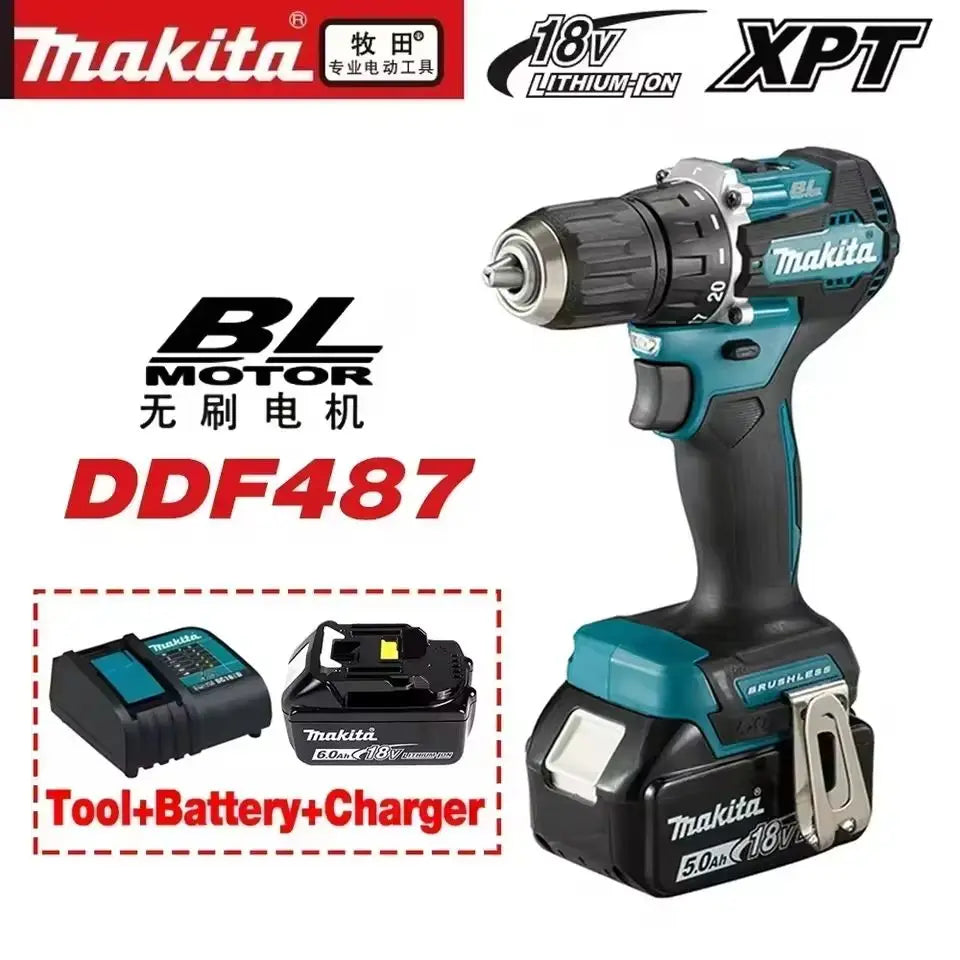 100%Makita DDF487 ddf487 18V Screwdriver Brushless Electric Drill Impact Drill Of Decoration Team Power Tools Makita 18V Battery