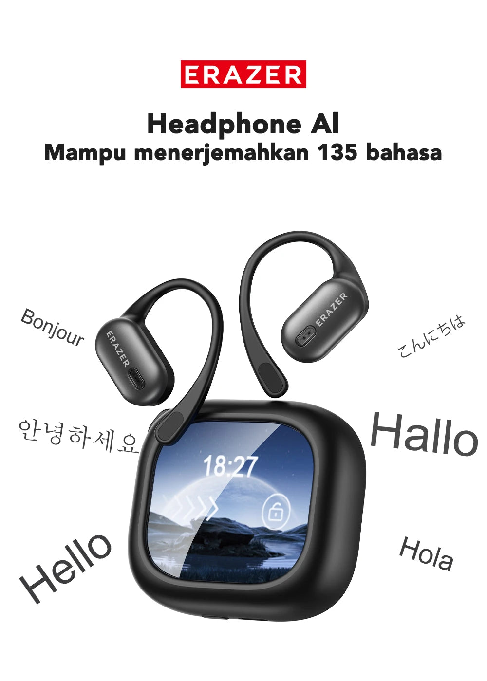 ERAZER XF38  Bluetooth Earphones AI Translator Earbuds OWS LCD Touch Screen Sport Wireless Headphones HD Stereo Sound Longlife