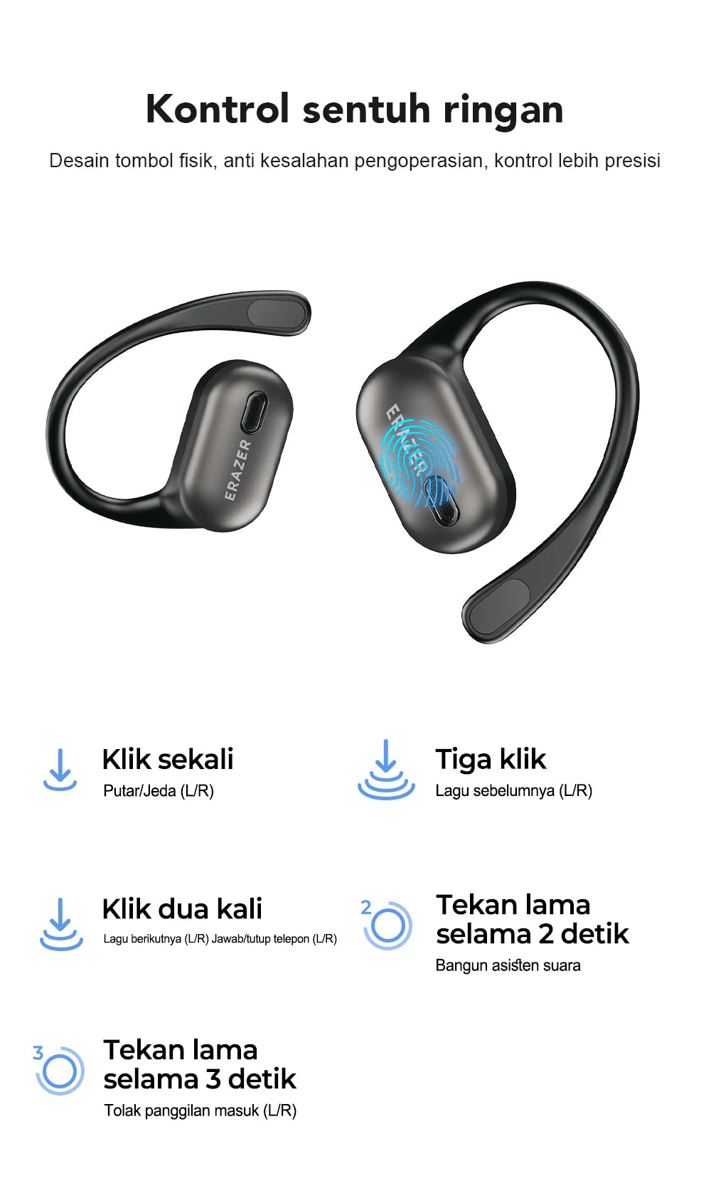 ERAZER XF38  Bluetooth Earphones AI Translator Earbuds OWS LCD Touch Screen Sport Wireless Headphones HD Stereo Sound Longlife