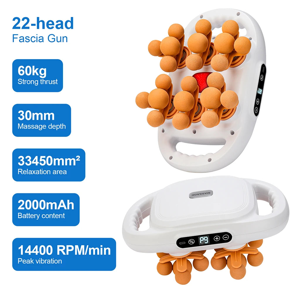 22-Head Fascia Gun High Frequency Vibration Body Massage Gun Back Massager Waist Massager Neck Shoulder Thigh Fascia masajeador