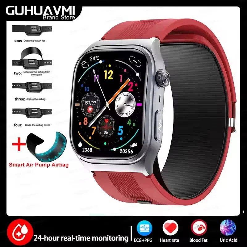 New Precise Detection Blood Pressure Smart Watch Air Pump Airbag Heart Rate ECG Health Bracelet BT Call Watches Men For Xiaomi