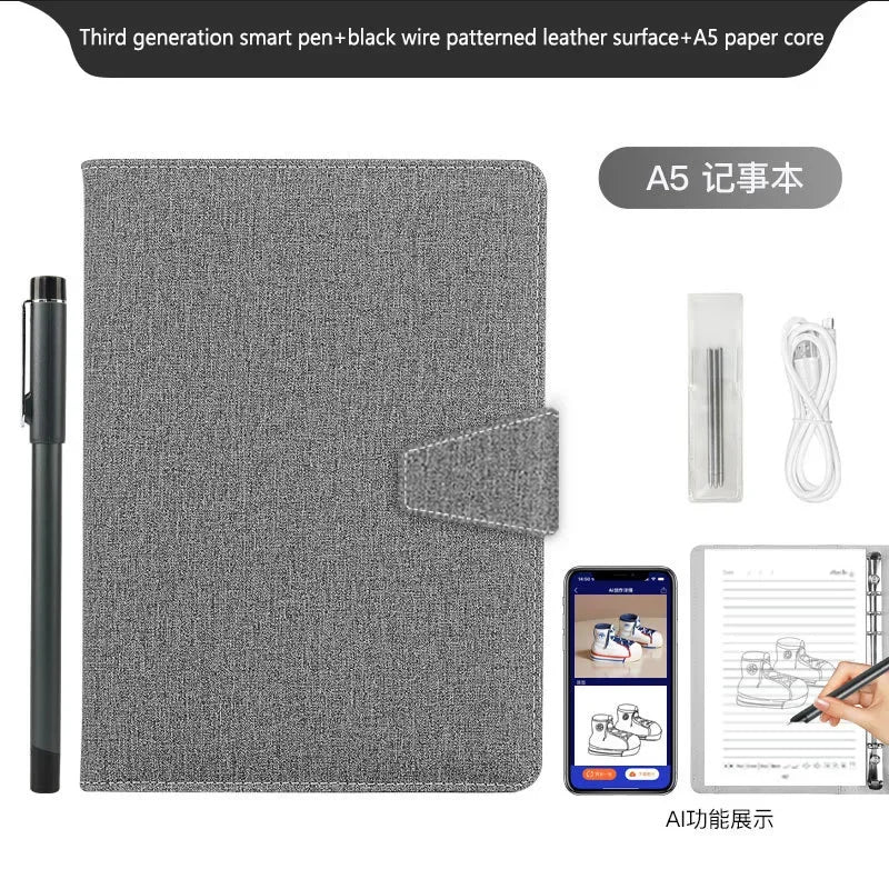 AI Bluetooth Digital Handwriting Note Book A5 Smart Sync Pen Diary Writing Set Cloud Notebook Drawing Writing Pads Playback Note
