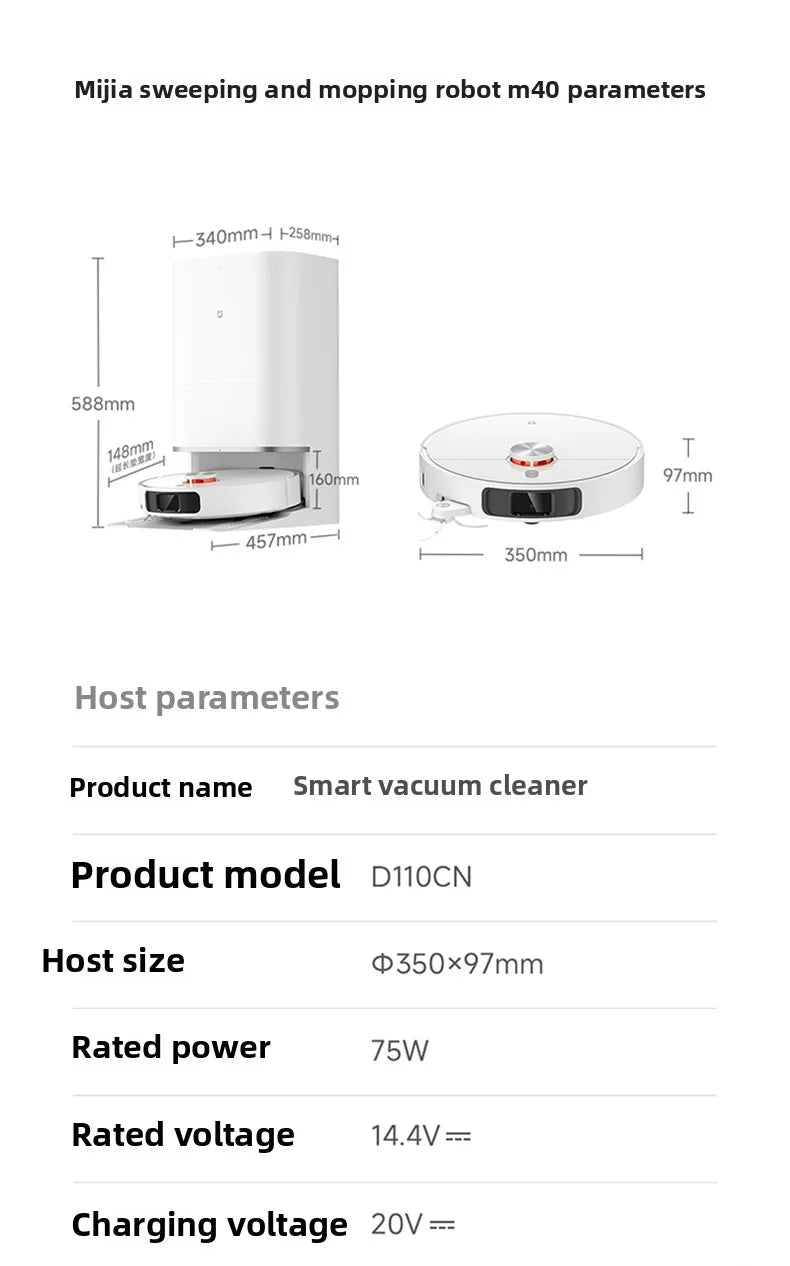 Xiaomi Mi Home Robotic Vacuum Cleaner M40,M40S with Mechanical Arm Sweeping and Mopping Intelligent Appliance