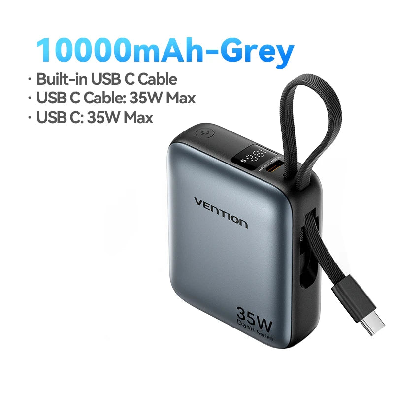 Vention 10000mAh Power Bank Fast Charging PD 35W Portable PowerBank for iPhone 16 15 Pro Max Xiaomi External Battery Charger
