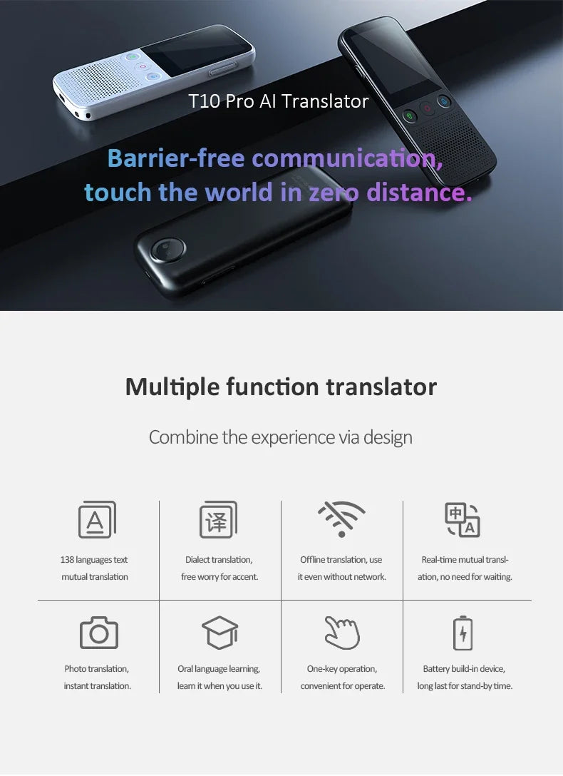 T11 Portable Audio Translator 138 Language Smart Translator Offline In Real Time Smart Voice AI Voice Photo Translator T10Pro