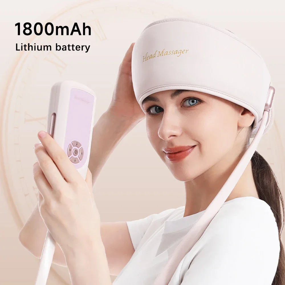 Electric Head Massager with Heat Air Pressure Head Massage Device Eye Muscle Massager Hot Compress Airbag Music 6-Zone Massager