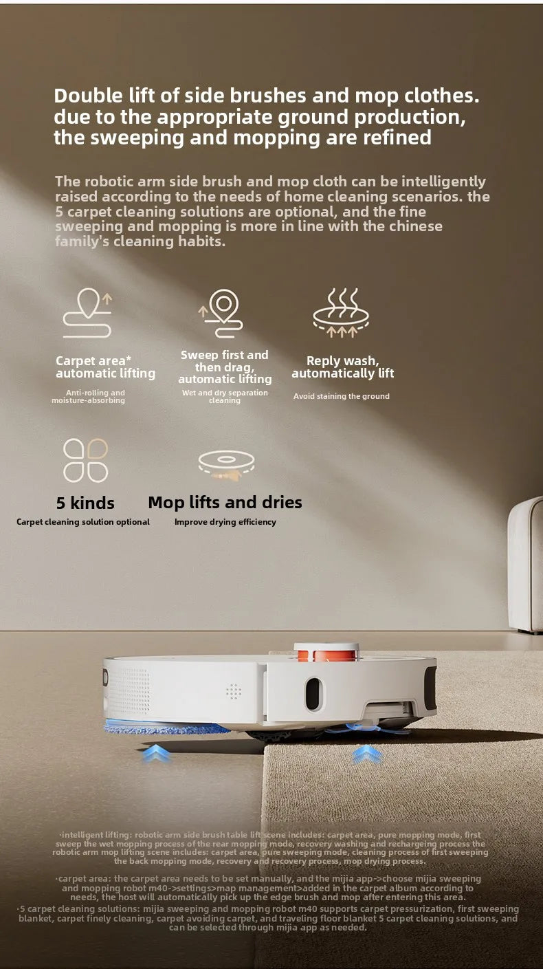 Xiaomi Mi Home Robotic Vacuum Cleaner M40,M40S with Mechanical Arm Sweeping and Mopping Intelligent Appliance