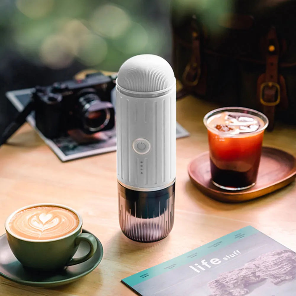 icafilas Portable Coffee Machine Wireless Electric Espresso Maker Fit Nespresso Capsule & Coffee Powder French Press Pot for Car