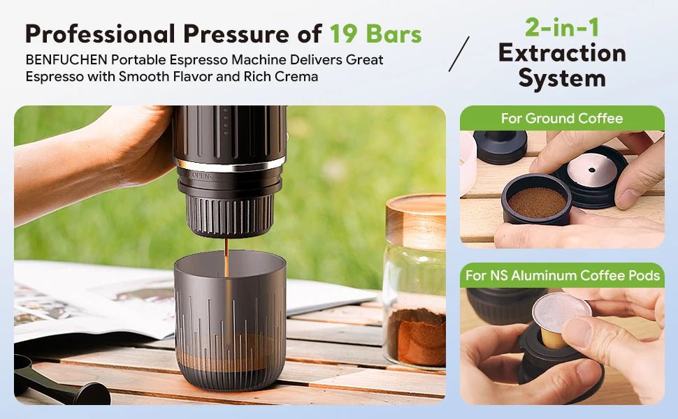 icafilas Portable Coffee Machine Wireless Electric Espresso Maker Fit Nespresso Capsule & Coffee Powder French Press Pot for Car