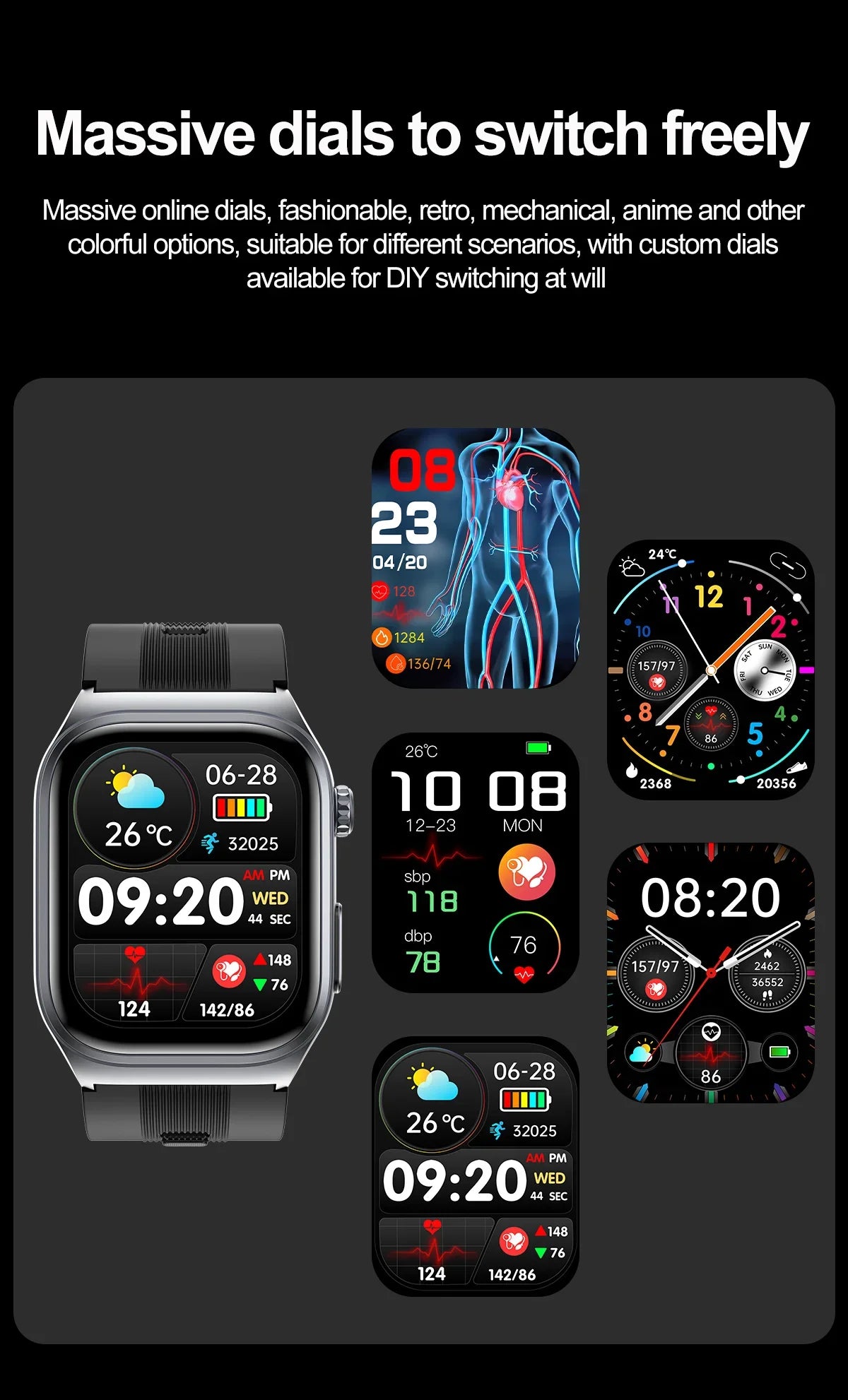 New Precise Detection Blood Pressure Smart Watch Air Pump Airbag Heart Rate ECG Health Bracelet BT Call Watches Men For Xiaomi
