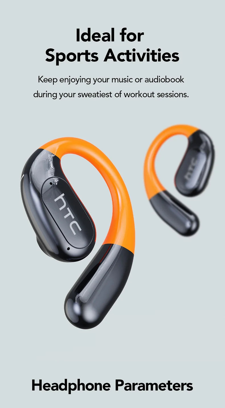 HTC NE27 Wireless Headphones AI Translator Earbuds OWS Sports Bluetooth Earphones Glowing Earhook Customizable Wallpaper Screen