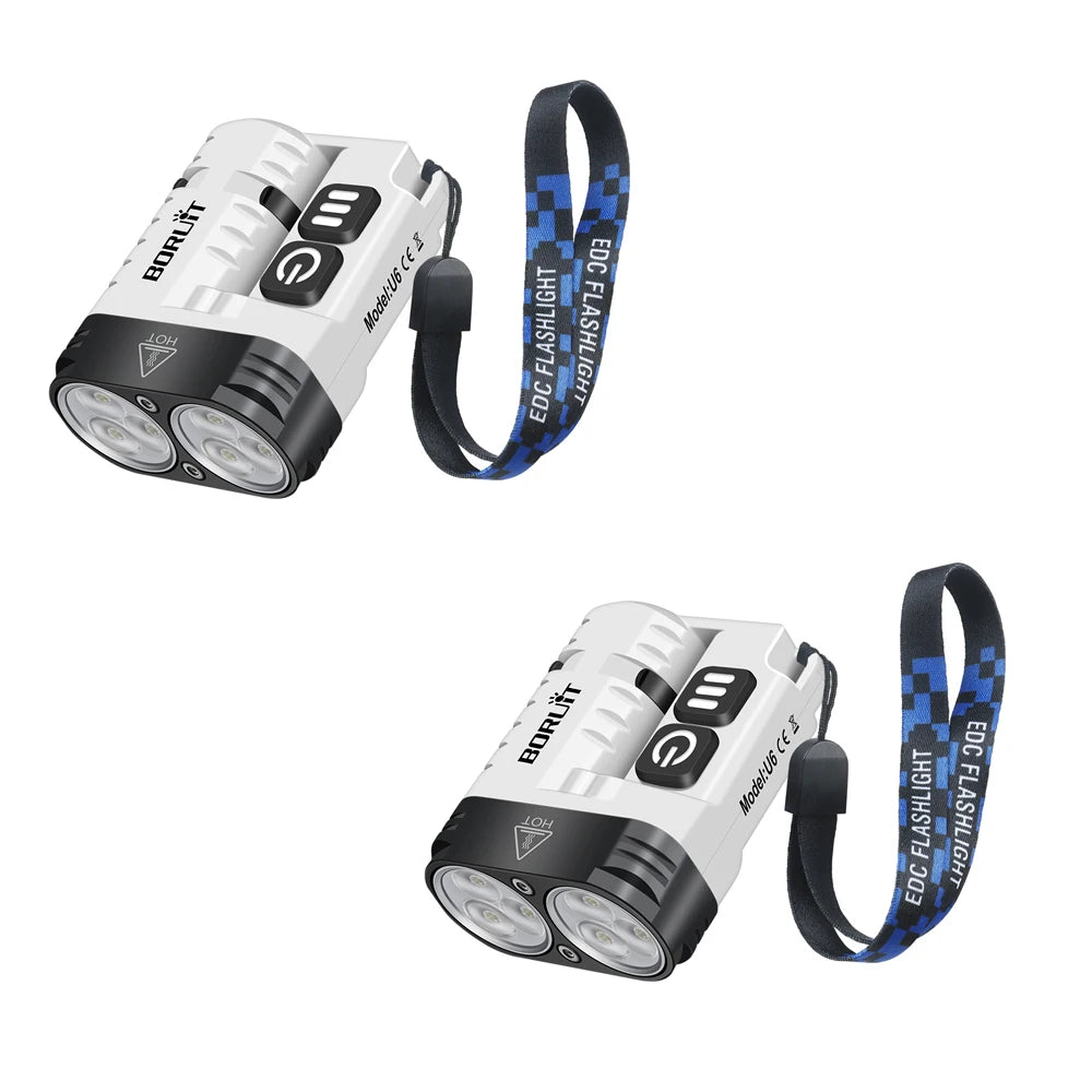 BORUiT U6 SST20 LED EDC Flashlight Keychain Work Light Type-C Rechargeable Clip Torch with Magnet Camping Pocket Lantern