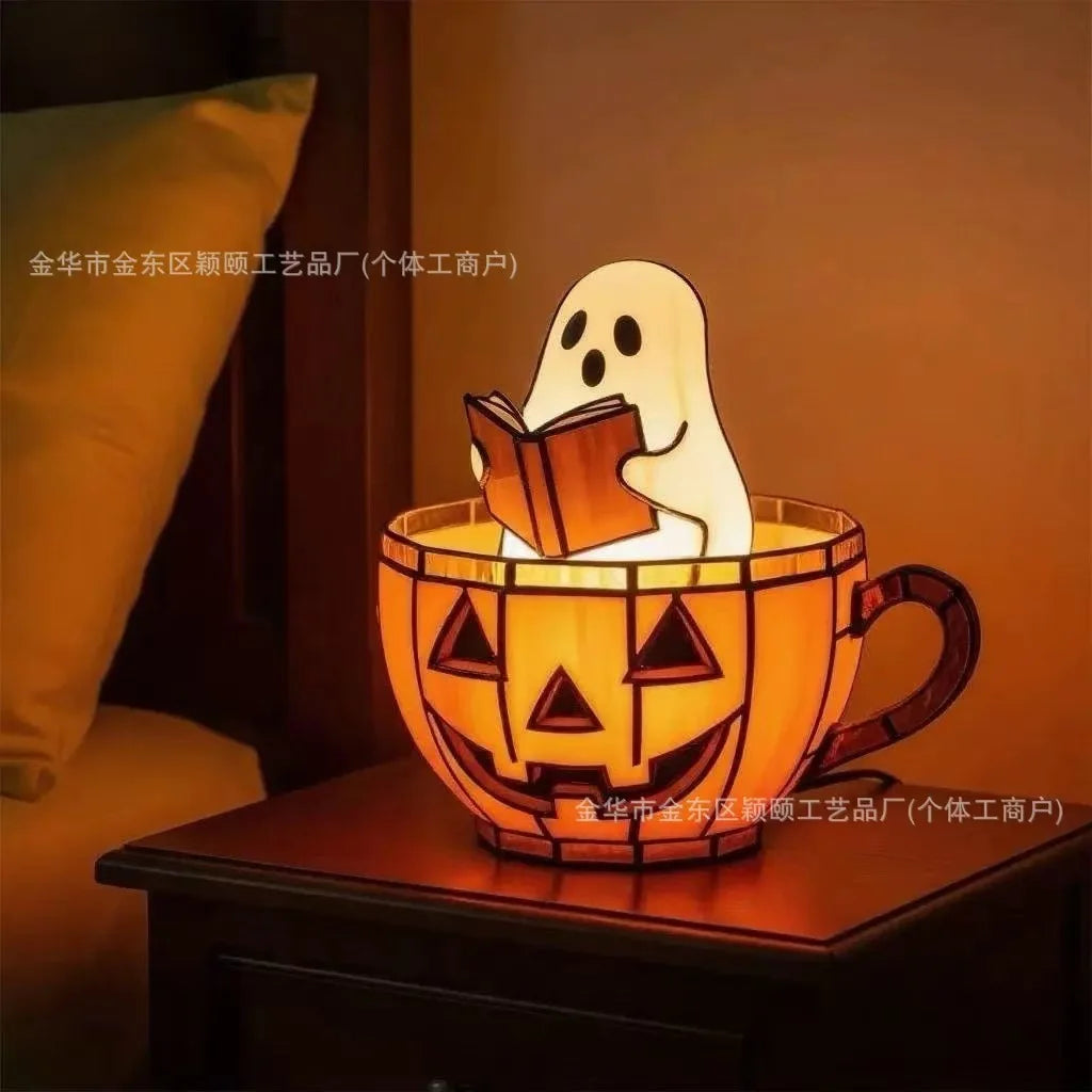 2025 Halloween Ghost Light Reading Book Lamp Adorable Pumpkin Led Light Resin Display Reading Night Light For Book Lover