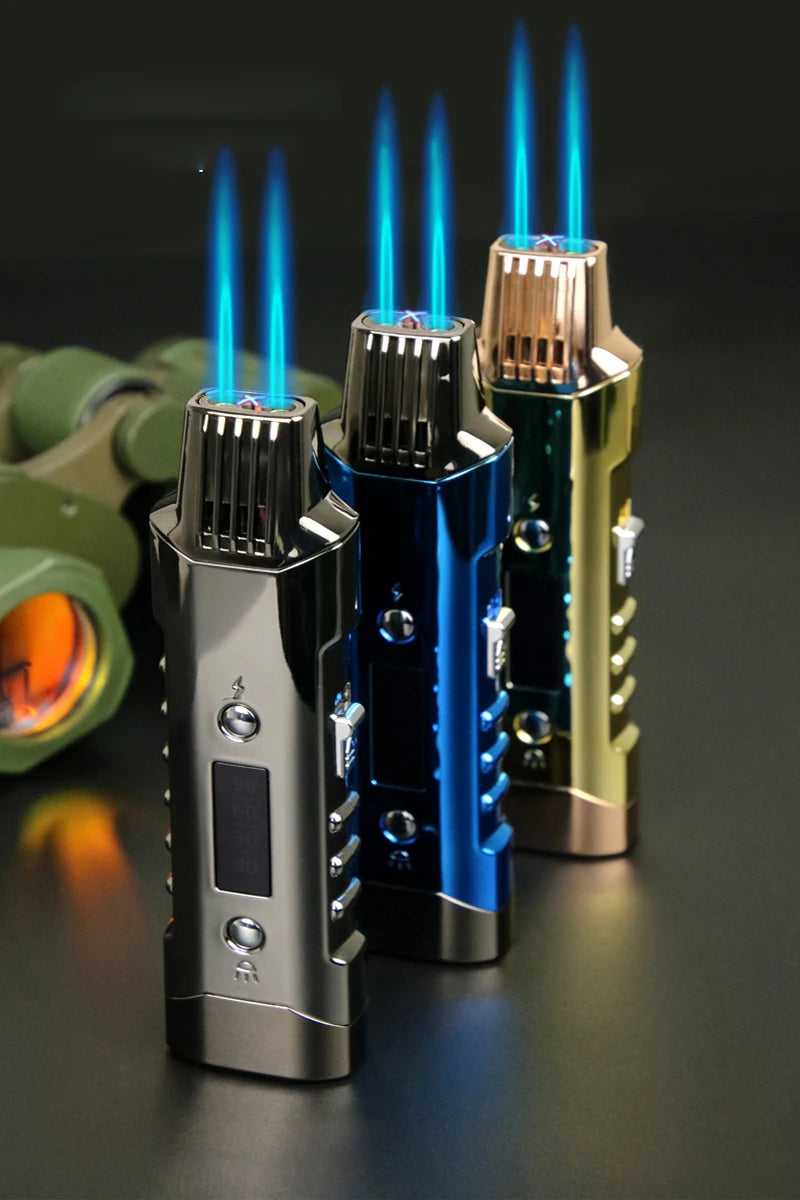 Multifunctional Gas And Electric Lighter  Double Arc  Double Blue Flame White Night Light With Power Display Outdoor Windproof