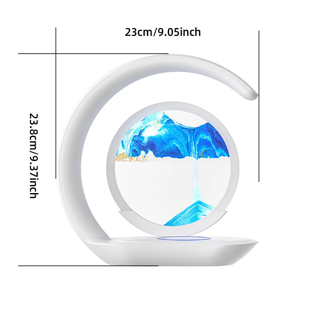 Quicksand Table Lamp Wireless Charging Desk Lamp 3D Hourglass Ornaments Sand Painting Night Light for Office Room Decoration