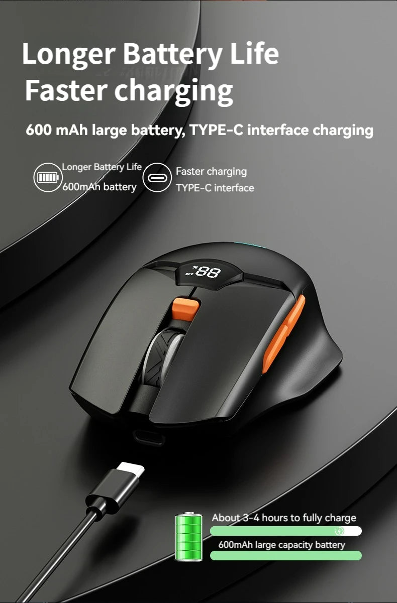Wireless Bluetooth Mouse, Smart Screen Display, Dual Mode Mute Button, 600mAh Lithium Battery, Office Mouse for Tablet, Notebook