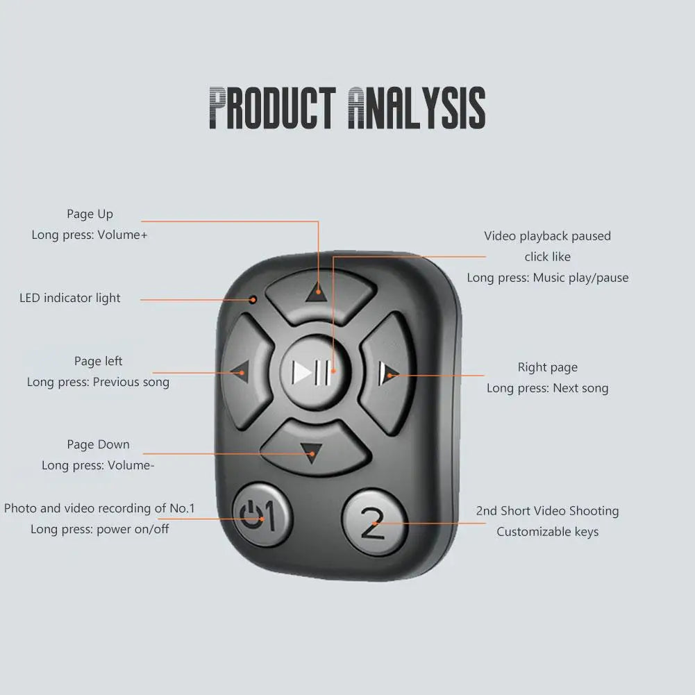 Bluetooth Remote Control Scrolling E-book Page Turner For Tiktok Video Remote Control Selfie Stick Camera Controller ﻿