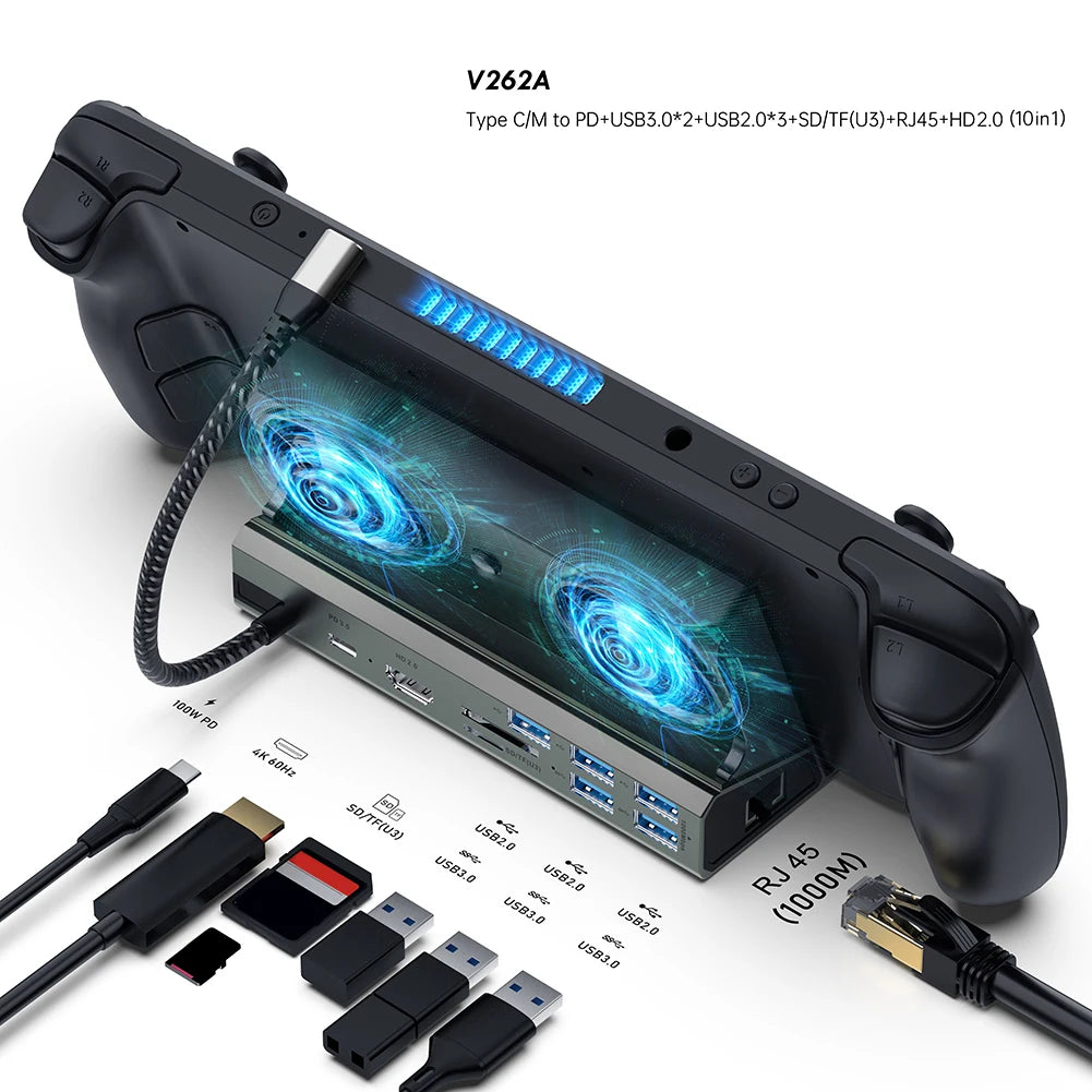 Dock Console Hub HDMI-Compatible USB C Docking Station 4K 60Hz Dock Stand Gigabit Ethernet 1000Mbps PD 100W RJ45 for Steam Deck